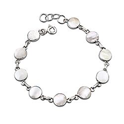 Wholesale 925 Sterling Silver Mother Of Pearl Round Semi Precious Bracelet