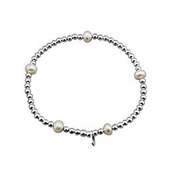 Silver Beaded Elastic Bracelet with Freshwater Pearl