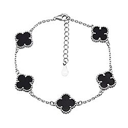 Wholesale Silver Black Enamel lucky clover Charm Bracelet
