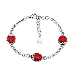 Silver Enamel Ladybug Charm Kids Bracelet
