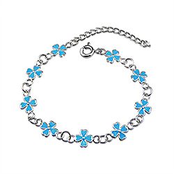 Wholesale Silver Enamel Blue Clover Kids Bracelet