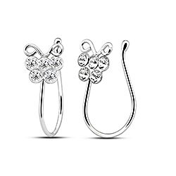 Butterfly Non Piercing Fake Nose Ring Crystal Silver