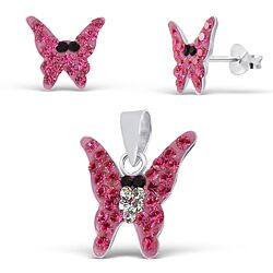 Wholesale 925 Sterling Silver Butterfly Crystal Jewelry Set