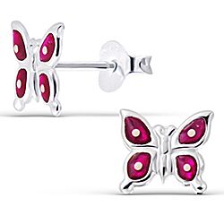 Wholesale 925 Sterling Silver Pink Butterfly Kids Stud Earrings  