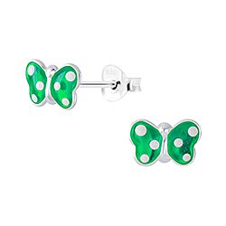 Wholesale 925 Sterling Silver Green Butterfly Kids Stud Earrings   