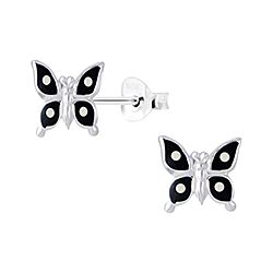 Wholesale 925 Sterling Silver Black Butterfly Kids Stud Earrings