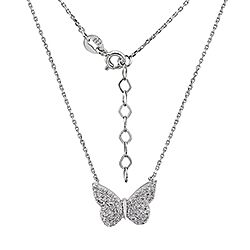 Wholesale Silver Cubic Zirconia Butterfly Necklace