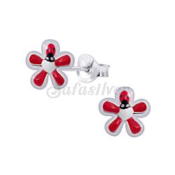 Wholesale 925 Sterling Silver Red Bugs Flower Kids Stud Earrings 