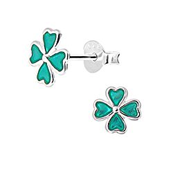 Wholesale 925 Sterling Silver Green Clover Kids Stud Earrings   