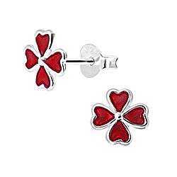 Wholesale 925 Sterling Silver Red Clover Kids Stud Earrings   