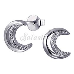Wholesale 925 Silver Sterling Crescent Moon Sparkly Cubic Zirconia Stud Earrings