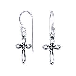 Wholesale 925 Sterling Silver Cross Oxidized Dangling Ball Plain Earring 

