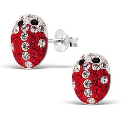 Wholesale 925  Silver Red and White Lady Bug Crystal Stud Earring