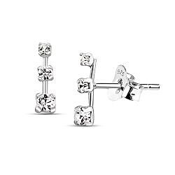 Wholesale Silver Square 3 Stone Crystal Stud Earrings