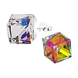 Wholesale 925 Silver Rainbow Crystal Cube Stud Earrings