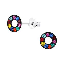 Wholesale 925 silver Round shaped rainbow crystal stud earrings