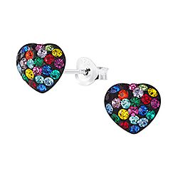 Wholesale 925 Silver Heart Shaped Rainbow Crystal Stud Earrings