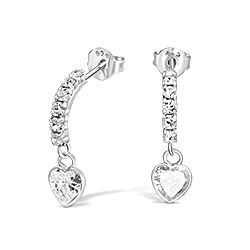  Silver Crystal Half Hoop with dangling Crystal Heart Stud Earring