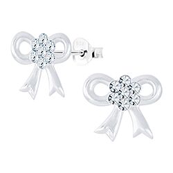 Wholesale 925Silver Crystal Bow Flower Design Stud Earrings