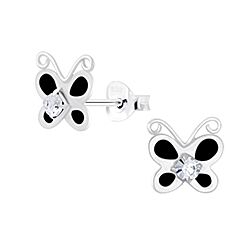 Crystal Butterfly Earrings Black for Kids Silver