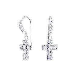 Crystal Cross Earrings Silver Crucifix Fish Hook Dangle