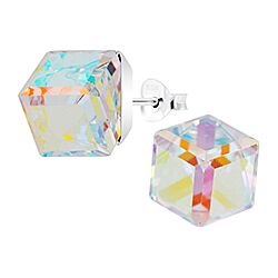 Wholesale 925 Silver Aurora Multicolor Crystal Cube Stud Earrings