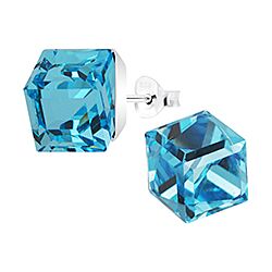 Wholesale 925 Silver Blue Crystal Cube Stud Earrings
