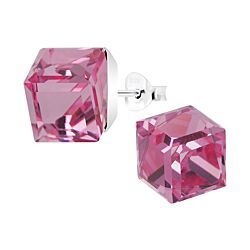 Wholesale 925 Silver Pink Crystal Cube Stud Earrings 