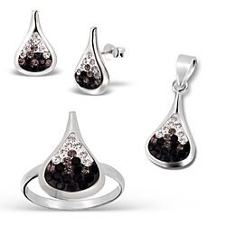 Wholesale 925 Sterling Silver Black And White Drop Design Crystal Jewelry Set