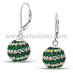 Wholesale 925 Sterling Silver Lever Back Emerald  Ball Crystal Earrings

