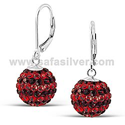 Wholesale 925 Sterling Silver Lever Back Garnet Ball Crystal Earrings
