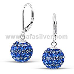 Wholesale 925 Sterling Silver Lever Back Sapphire Ball Crystal Earrings 