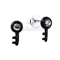 Wholesale 925 Sterling Silver Key Black Enamel With Jeweled Kids Stud Earrings 