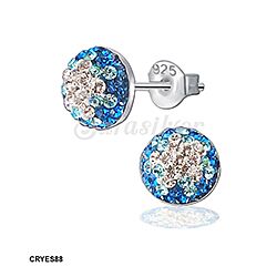 Wholesale 925 Silver Sapphire and White Crystal Stud Earrings