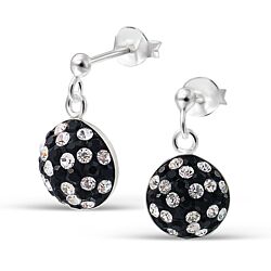 Wholesale 925 Silver Half Ball Black White Crystal Stud Earrings 