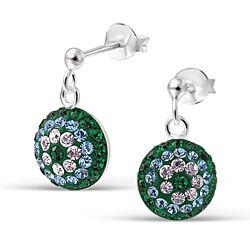 Wholesale 925 Silver Emerald White Crystal Stud Earrings