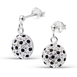 Wholesale 925 Silver Half Ball Black Clear Crystal Stud Earrings 