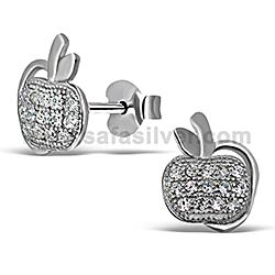 Wholesale 925 Sterling Silver Apple CZ Micro Pave Stud Earrings