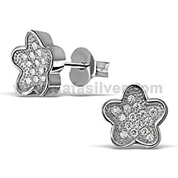 Wholesale Silver Sterling 925 Flower CZ Micro Pave Stud Earrings