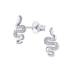 Cubic zirconia silver snake stud earrings