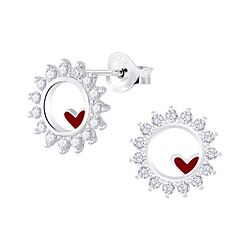 Wholesale 925 Sterling Silver Sun with Heart  Rhodium Plated Cubic Zirconia Stud Earrings