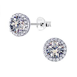 Wholesale 925 Sterling Silver Round Shape Cubic Zirconia Rhodium Plated Stud Earrings