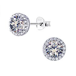 Wholesale 925 Sterling Silver Round Shape Cubic Zirconia Rhodium Plated Stud Earrings