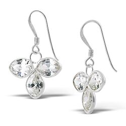 Wholesale 925 Sterling Silver Dangle Triple Leaf Design Cubic Zirconia Earrings