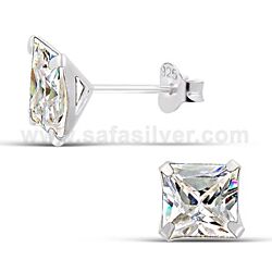 SQUARE 7MM CUBIC ZIRCON SILVER EAR STUD