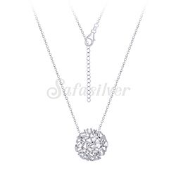 Wholesale 925 Sterling Silver Icon Round CZ Rhodium Plated Necklace