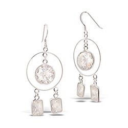 Wholesale 925 Sterling Silver Dangling Round and Square Cubic Zirconia Earrings