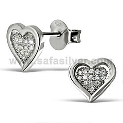 Wholesale 925 Silver CZ Love Heart Micro Pave Stud Earrings