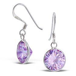 Wholesale 925 Sterling Silver Round Lavender Cubic Zirconia Earrings