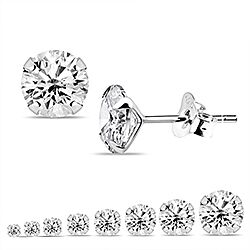 wholesale 925 Sterling Silver Clear Round Cubic Zirconia Stud Earrings